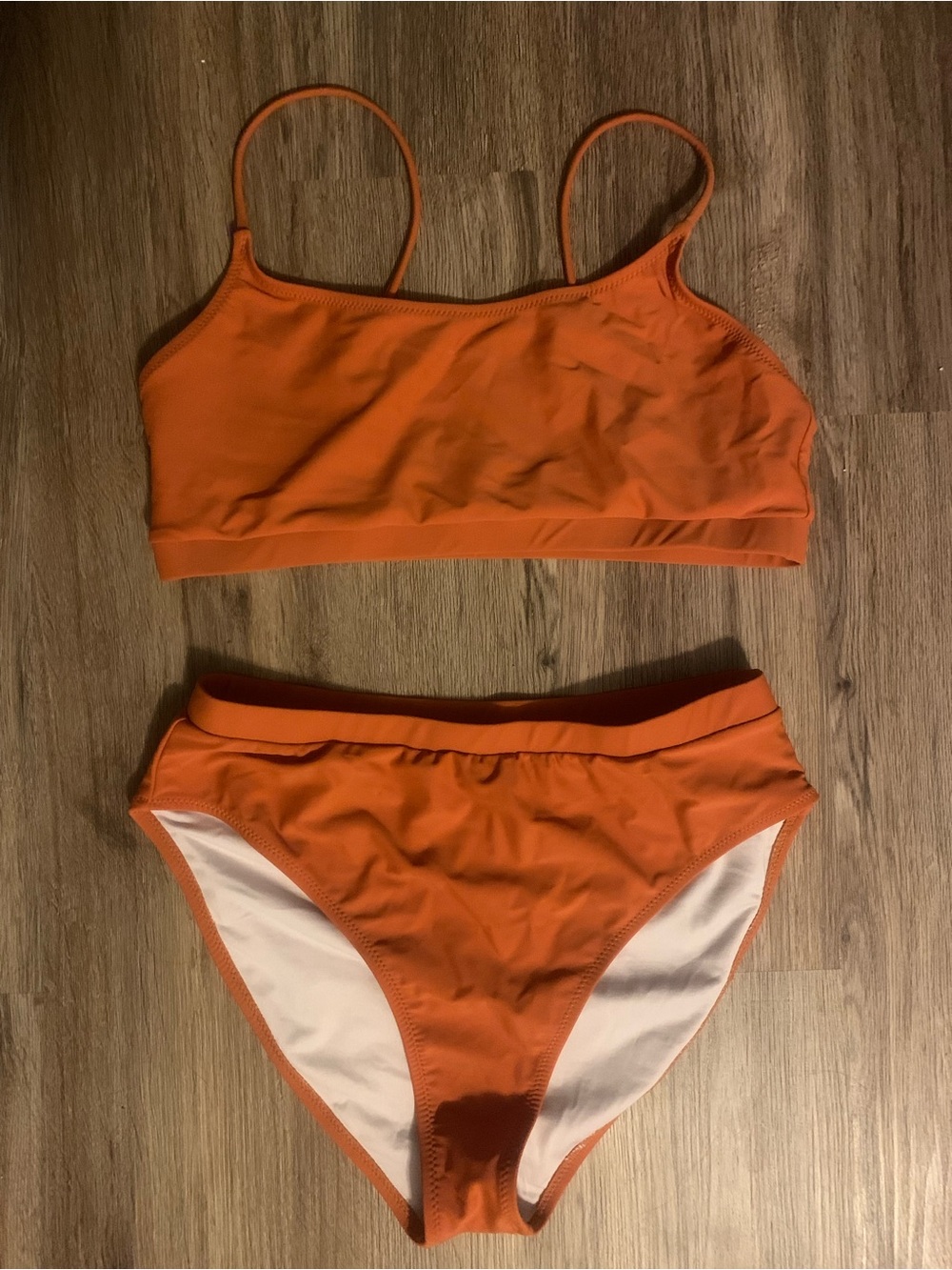 Women's Orange Two-Piece Bikini Set - Solid High-Rise Bottoms